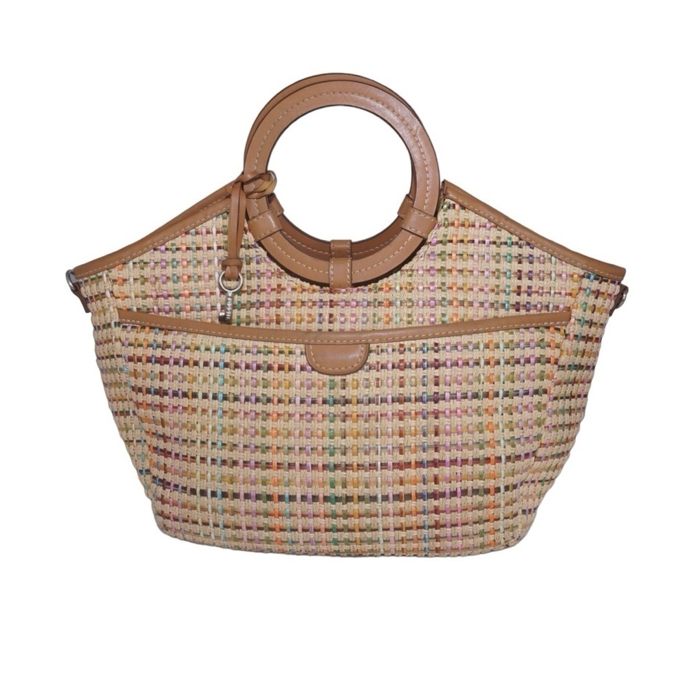 Fossil Vintage Woven Leather Straw Handbag with Retro Top Handles